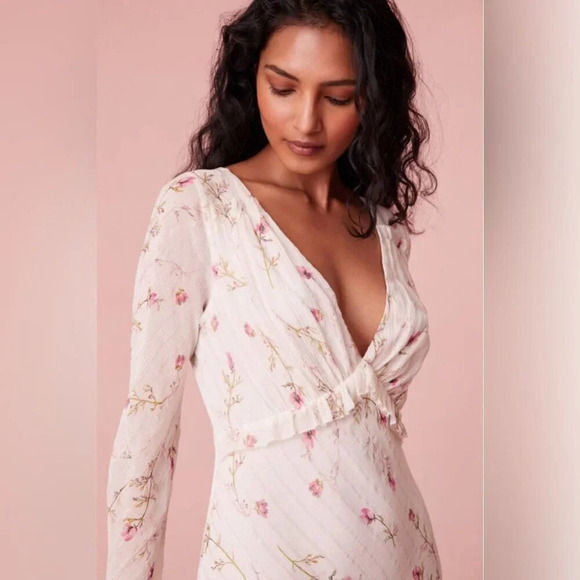 NEW LoveShackFancy Dalila Dainty Floral Maxi Dress Azalea Pink Chiffon | size 2 - Picture 4 of 12